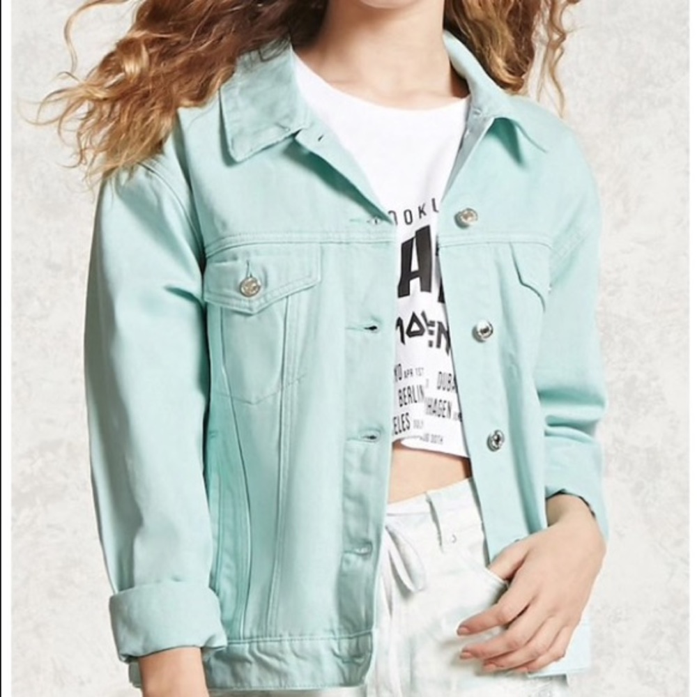 NWT Forever 21 Pastel Light Mint Denim Jacket